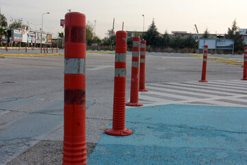 Colorful iron barrier on the road