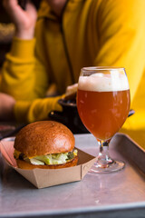 Burger and beer in a glass
