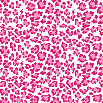 Pink leopard print background. Animal seamless pattern with hand drawn leopard spots. Pink wallpaper. Vector