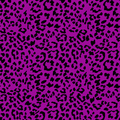 Purple leopard print background. Animal seamless pattern with hand drawn leopard spots. Purple wallpaper. Vector