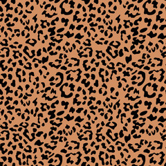 Leopard print background. Animal seamless pattern with hand drawn leopard spots. Black and beige wallpaper. Vector