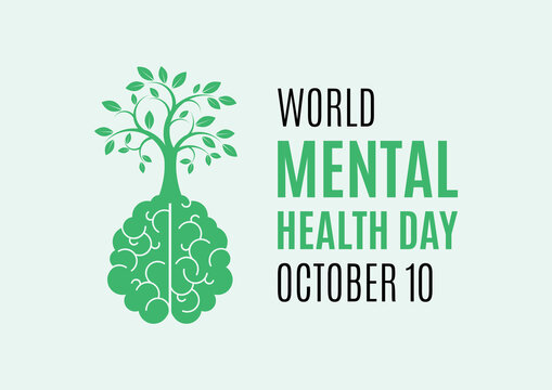 World Mental Health Day vector. Human brain with a tree vector. Mental health icon vector. A green tree growing from human brain vector. Mental Health Day Poster, October 10. Important day
