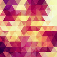 Abstract vector background with yellow, orange, purple triangles. Geometric vector illustration. Creative design template.