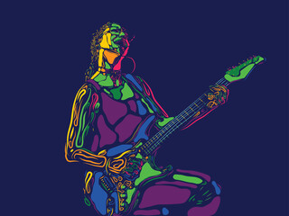 Plakat Rockstar. Singer, musician, artist woman character. Abstract color illustration, line modern design. Contemporary artwork, copyspace. Concept of music, hobby, dance festival and holidays