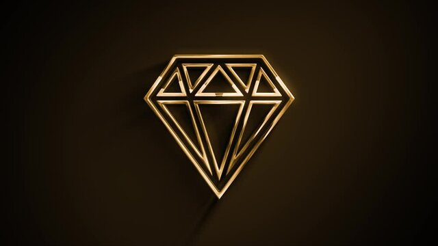 Diamond Icon With Gold Texture Fx Animation/ 4k animation of a golden jewel diamond icon slowly revealing