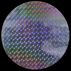 cool shiny round holographic foil sticker isolated on black background. poster or cover design...