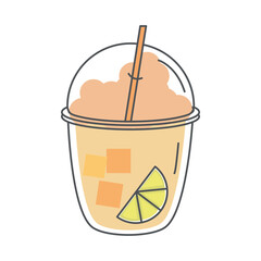 tea, takeaway smoothie with straw and slice lime line and fill