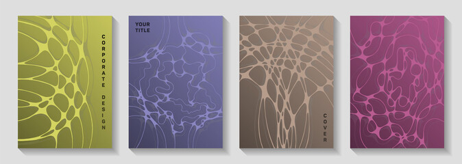 Gorgeous disco party posters. Intersecting curve lines network backgrounds. Abstract magazine vector templates. Disco party posters and banners fluid wavy graphic design.