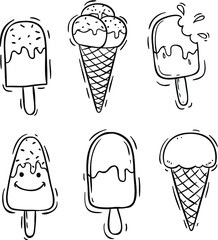 set of ice cream with doodle style