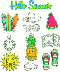 set of doodle summer icons