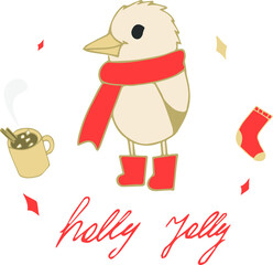 Cute christmas bird. Greeting card for Christmas or New Year. Vector illustration