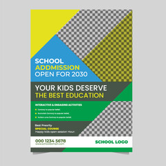 Kids back to school education admission flyer poster layout template