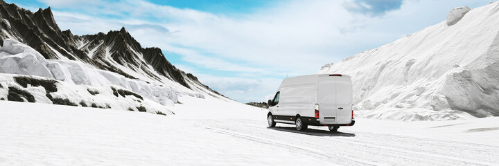 Delivery truck in winter on road in snow with mountains © Robert Kneschke