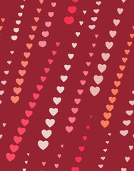 Seamless pattern of heart arrows strokes. Abstract texture. Heart rain, heart arrow, eyewater loving cardiac theme. Orange, pink shapes on red colored background. Vector - 383539182