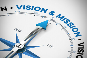 Vision & mission on compass - obrazy, fototapety, plakaty