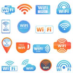 Wifi zone icons set. Cartoon set of wifi zone vector icons for web design