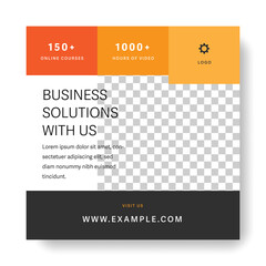 Single detailed social media template with orange accent. Instagram and facebook layout with place for photo. Modern editable square vector illustration