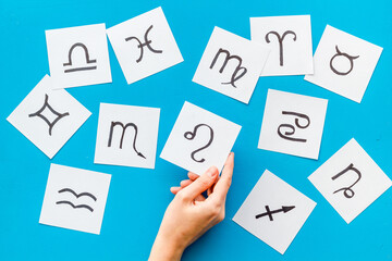 Twelve zodiac signs top view. Horoscope astrology concept