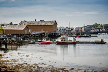 fishing boats near the pier. Fisherman's house. Norway, fishing on the islands in the Arctic Circle