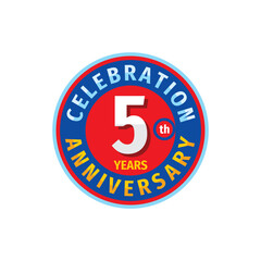 5th years birthday badge logo design. Five anniversary circle banner emblem. Abstract geometric poster.
