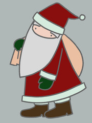 シンプルな線と色のサンタクロースの手描きイラスト