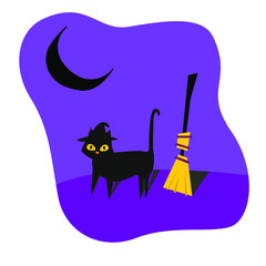Fototapeta na wymiar halloween cat and witch illustration on whitebackground