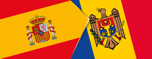 Spain and Moldova flags, two vector flags.