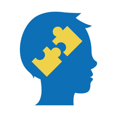 world down syndrome day, profile human head puzzles brain flat style
