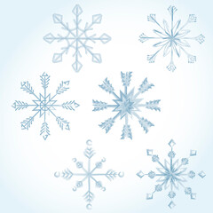 Set of 6 watercolor snowflakes. Winter is coming.  Suitable for the design of postcards, flyers, banners and other things.