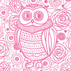 Square pattern with owl. Hand drawn mandala. Design for spiritual relaxation for adults