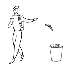 The man walking and throws out a medical mask.