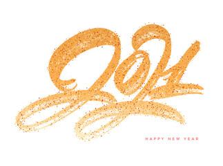 2021. Happy New Year. Vector gold glitter lettering greeting card.