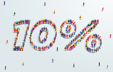 Number 10 Percent. Large group of people form to create a shape 10%. Special Offer Sale Design. Vector Illustration of advertising banner.