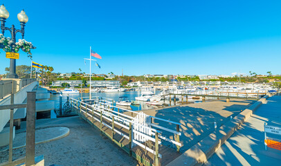 Balboa island small harbor under a clear sky