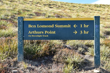 The signboard of mountains in Queenstown, New Zealand
