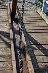 Fototapeta premium Detailed view of one of the oldest and still functional wooden bascule bridges in Greifswald, Germany.