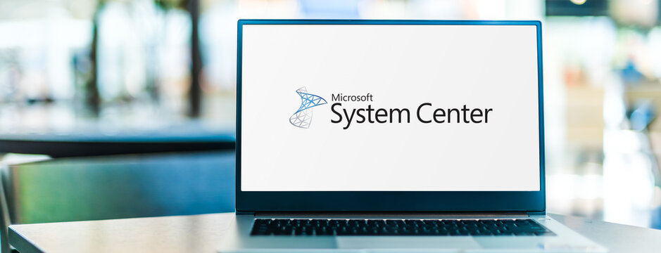 Laptop computer displaying logo of Microsoft System Center