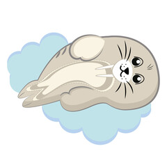 Sea lion kawaii in water. Animal cartoon - Vector