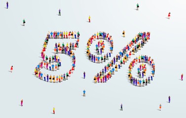 Number 5 Percent. Large group of people form to create a shape 5%. Special Offer Sale Design. Vector Illustration of advertising banner.