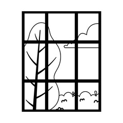 viewed window landscape nature outdoor isolated design white background