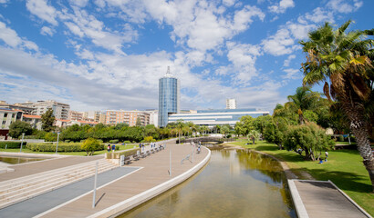 view of the music park in the city of cagliari, south sardinia, italy