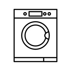 black thin line washing machine icon. concept of device for cleaning clothes with soap-powder. stroke flat style trend modern logotype graphic art design illustration isolated