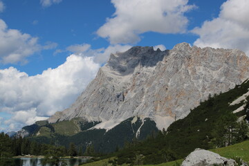 Turquoise shining Seebensee in the Austrian Alps close to Ehrwald in Tyrol 