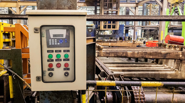 Electric control panel open enclosure for automatic circuit system in industrial factory, switchgear box technology on site