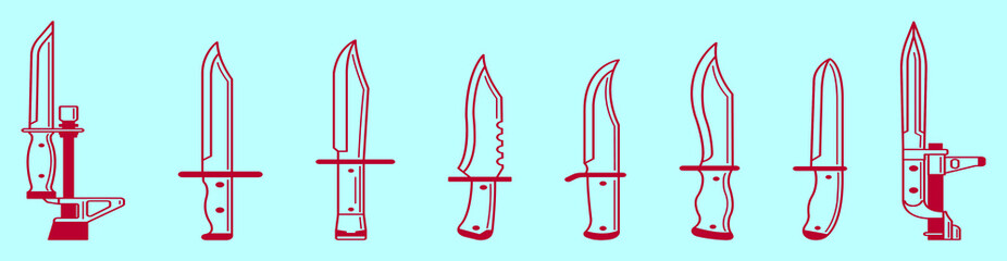set of bayonet knives for different American rifles. military vector illustration isolated on blue background