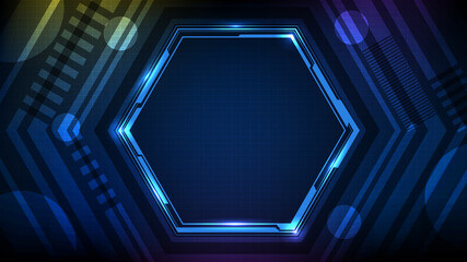 abstract background of Blue glowing hexagon star technology sci fi frame hud ui