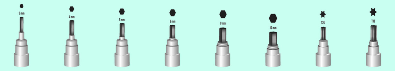 set of allen keys cartoon icon design template with various models. vector illustration isolated on blue background