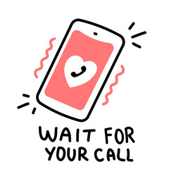 Vector romantic illustration of ringing phone with text on white color background.