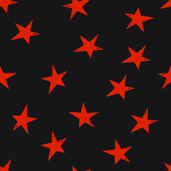 Seamless pattern with stars on black background. Vector illustration.