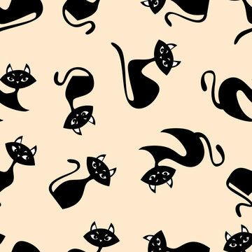 Halloween Cat Seamless Pattern Background